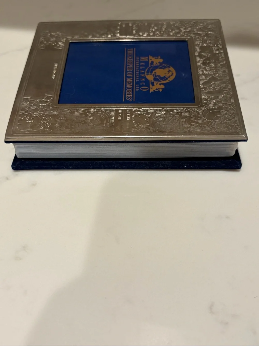 Vintage Melannco Blue and Silver 'The Keeper of Memories' Baby Photo Album 4x6